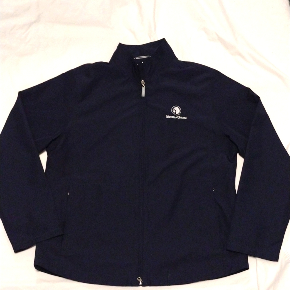 Women's Cutter & Buck Windbreaker Golf Jacket XL Blue Mutual of Omaha Logo